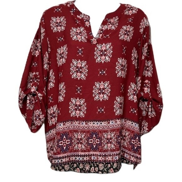 Pink Republic Three-Quarter Sleeve Medallion Mixed Print Multicolor Size S Top - Picture 1 of 15